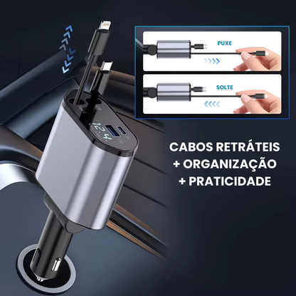 Carregador Max 4 em 1 para carro - 5x mais rápido - Iphone e Android